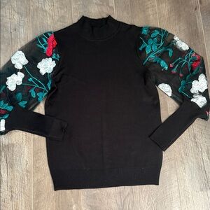 Absolutely Famous Black Sweater with Floral Embroidery new without tags